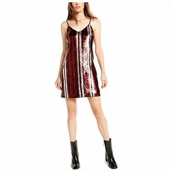 Bar III Striped Sequin Cocktail Party Slip Mini Dress - Picture 1 of 3